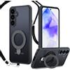 Meeter Cover per Samsung Galaxy A56, Custodia Cavalletto Antiurto Sottile Traslucida Opaca Posteriore PC+TPU Bordo Case con Invisibile Magnetica Girevole Anello Supporto, nero
