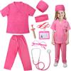 LEADSTAR Costume Dottore Bambino,Set di Gioco per Ginta del Dottoressa,Giocattolo Educativo Gioco del Dottore per Ragazze 3-10 Anni,Per Halloween Carnevale e Giochi di Ruolo (Rosa, M)