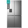 Hisense RQ758N4SWSE Frigorifero Quattro Porte Americano, Grande capacità 606 litri, Finitura Inox, Total No Frost, Classe E, Motore Inverter, Metal Cooling, Convert Zone, WiFi