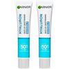 Garnier Hyaluron Fluido Anti UV Quotidiano Invisibile SPF 50+ Idratante Protegge dai Danni Solari e Rinforza Barriera Cutanea per Uso Quotidiano con SPF 50+ e Acido Ialuronico - 2 Flaconi da 40ml