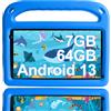 GOODTEL Tablet bambini Android 13 7GB RAM+64 GB ROM, Tablet per bambini 7 pollici, WiFi, Bluetooth, GPS, istruzione + giochi, doppia fotocamera, controllo genitori, con custodia EVA - Blu