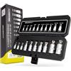 HASKYY Set di chiavi a cricchetto XZN multidente 1/4 3/8 1/2 con bit a testa esagonale e foro frontale, 10 pezzi M4, M5, M6, M8, M9, M10, M12, M14, M16, M18