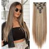 Cybelleza 60cm Extension Capelli Clip Lisci Meches 8PCS Extension a Clip Posticci per Capelli Sintetici Dritti Naturale Clip in Hair Extensions per Donna (Marrone Chiaro & Bleach Blonde)