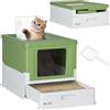 PawHut Lettiera per Gatti Chiusa in PP con Paletta Inclusa, Design Pieghevole, Cassetta Igienica per Gatto con Vassoio Estraibile e 2 Porte, 47.5x35.5x36.7 cm, Verde Chiaro
