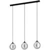Eglo lampada a sospensione Ariscani, luce a grappolo con 3 luci da sala da pranzo, metallo in nero e vetro fumo in nero-trasparente, illuminazione da tavolo a sospensione, attacco E27, 76,5 cm