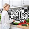 CREARREDA Pannello Paraschizzi Cucina Adesivo da Parete Facile da Applicare Piastrelle Black & White 260 x 60 cm 100% Made in Italy, Ignifugo e Resistente all'Acqua Paraspruzzi Lavandino in PVC