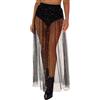 Eisnnu Gonna 2 in1 da Donna a Rete Trasparente 2 in1 Gonna Lunga lasticizzata a Vita Alta con Gonna a Trapezio Streetwear Clubwear (IT, Testo, L, Regular, Regular, Nero)