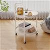 XMLYSMYS Tavolino da Salotto Rotondo con Ruote, Tavolino da Divano/Comodino Mobile, Carrello Piccolo a 2 Strati per Cucina Domestica, Soggiorno(White,40cm)