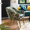 DEGHI Poltrona in velluto motivo tropicale verde con gambe in legno di hevea - Guyana