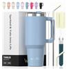 WATERSY 591ml Bicchiere Termico con Manico, 20 oz Grande Tazza Termica Blu in Acciaio Inox, Tazza da Caffè con Cannuccia, Thermos per Acqua Doppia Parete, per Palestra, Auto e Viaggio