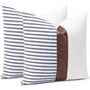 JOTOM Confezione da 2 federe per cuscini in ecopelle a righe patchwork, 40 x 40 cm, decorative, per casa, casa colonica, per divano, letto, 40 x 40 cm, colore blu navy a righe