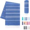 LAYNENBURG telo mare premium con frange annodate a mano - 100% cotone Telo fouta hammam 95x180 cm - OEKO-TEX 100 - telo hamam grande - asciugamano sauna e pestemal (Blu ciel)
