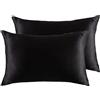 SURJION Set di 2 pendali Federe in Raso per Capelli e Pelle, Federe Cuscino con Cerniera Nascosta, Antirughe, Resistente Allo Sbiadimento, Morbida Microfibra Federa Letto Copricuscini 50 x 75 cm (Nero)