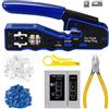 Greluma Kit di utensili per crimpatura RJ45 Pass Through e Cat6 Cat6A Cat5 Cat5e con 20 connettori RJ45 Cat6 Pass Through, 20 coperture, 1 tester per cavi di rete, 1 spelafili, 1 taglierino