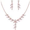 Clearine Matrimonio Set di gioielli per Sposa Bridesmaid Marquise Trasparente CZ Cluster Rosa Oro Ciondolo a forma di Y Collana Orecchini pendenti