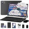 SUAAT Tablet Android 14 da 10 pollici, 22 GB RAM + 128 GB ROM (1 TB TF), Octa-Core, WiFi 5G, Bluetooth 5.0, 8000 mAh, certificato GMS, 8 MP + 5 MP, tablet PC con custodia, tastiera e mouse, nero