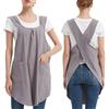 Aoipend Grembiule giapponese da donna con 2 tasche, in lino, con incrocio sulla schiena, grazioso abito per cucina, cucina, giardinaggio, pittura, grigio, taglia M