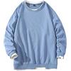 Generic Maniche a maniche lunghe patchwork senza cappuccio, casual, senza cappuccio, felpa da uomo, Celeste., XL