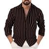 PODOLIXIA Camicia da uomo a maniche lunghe in lino, estiva a righe, per il tempo libero, casual, vestibilità normale, Hawaii, spiaggia, vacanze, a maniche lunghe con bottoni, da uomo in lino, caffè, XXL