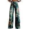 Generic Pantaloni a gamba larga Donna Vita Alta Floreale Fantasia Pantaloni Leggeri Vestibilità Larga Casual Pantaloni Colorati Imitazione Jeans Jeans Dritti Donne, Verde, M