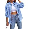 Generic Giacca in jeans da donna, oversize, strappata, con tasche, camicia in denim (celeste, 2XL)