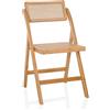 hjh LIVING Sedia pieghevole in bambù con trama viennese TUDELA BAMBOO Sedia pieghevole in legno, sedia pieghevole, portata 130 kg, schienale girevole a 360