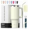 WATERSY 591ml Bicchiere Termico con Manico, 20 oz Grande Tazza Termica Bianco in Acciaio Inox, Tazza da Caffè con Cannuccia, Thermos per Acqua Doppia Parete, per Palestra, Auto e Viaggio