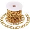 Craftdady, Rotolo da 5 m di catena barbazzale dorata in alluminio, con maglie intrecciate non saldate dal foro largo, con bobina, in stile punk cubano, per collane, bracciali e gioielli fai da te