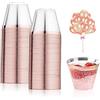 Pomeloone 50 Pezzi Bicchieri di Plastica, Riutilizzabile Trasparente con Bordo in Oro Rosa Tazze da Bere per la Casa Decorazione del Partito, Matrimonio, Compleanno, Picnic - 255ml