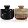 MARBLOUS KRAFTS Saliera in marmo da 7,6 cm con zebrato nero e onice verde celtica sale e pepe con coperchio per casa e cucina, contenitore ideale per zucchero e caffè