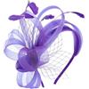 IYOU Fascinatori da Sposa piuma Fascia per Capelli Tulle Fiore Viola Cerchietti Velo Matrimonio Cocktail Tè Party Accessori Capelli per Donna