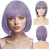 Creamily Parrucca corta viola liscia con frangia per donna, parrucca sintetica liscia naturale per ragazze, colore viola per costumi, cosplay, feste, uso quotidiano, 25,4 cm