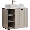 trendteam smart living - PureBliss - Mobile sottolavabo - Kashmir grigio chiaro - Lavabo con 3 scomparti aperti - 90 x 91 x 53 cm - Effetto scanalato - Manici in metallo - Lavabo da appoggio da 60 cm