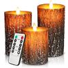 cimetech Candele LED senza fiamma corteccia di pino, candele a batteria con telecomando, cera reale, 4 5 6 confezione da 3, per matrimoni, decorazioni per la tavola, regali per la decorazione della casa