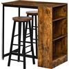 HOMCOM Set 3 Pezzi Tavolo Alto con 2 Sgabelli in Stile Industriale con Mensole Laterali, Tavolo da Bar in Legno, Nero e Marrone Rustico