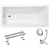 VBChome Vasca da bagno in acrilico, 130 x 70 cm, colore bianco, rettangolare, sifone, design moderno, scarico cromato