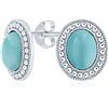 Bling Jewelry Orecchini a lobo ovali con gemma semipreziosa turchese blu classico stabilizzato, con milgrain e halo, per donna in argento sterling .925
