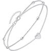 Amberta Cavigliera da Donna in Argento Sterling 925 | Gioielli Estivi da Donna | Cavigliera Perline Cuore a Strati Regolabile: Doppia Catena con Cuore e Perline