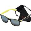 distinguo Occhiali da Sole Classico Modello 502 Uomo Donna, UV400 Cat.3 con Custodia in Microfibra per Pulizia lenti. (Nero/Giallo)