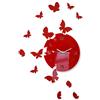 FLEXISTYLE Grande orologio da parete moderno a forma di farfalla, rotondo, 30 cm, 15 farfalle, soggiorno, camera da letto, cameretta dei bambini, prodotto nell'UE (rosso)