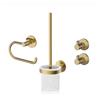 Lenz Set di accessori da bagno Juna in oro, 4 pezzi, porta carta igienica, set scopino WC e due ganci per asciugamani, da incollare o forare, con superficie anti-impronte, 4190041