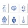 XUOIAYNB Chinoiserie - Stampa artistica da parete, decorazione per camera da letto o studio, motivo: vaso cinese in porcellana bianca (set di 6 pezzi) - senza cornice, 20,5 x 25,5 cm