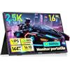 PAGEPINMU Monitor Gaming Portatile 16 2.5K 144Hz - 2560x1600, 500 nit, 100% sRGB, 16:10 - Schermo Esterno USB-C/HDMI con Altoparlanti, Compatibile Switc/Xbo/PC/Mac/PS5 - Plug & Play, Eye Care (K16)