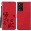 GOKEN Cover per Honor 200 Lite, Custodia Flip TPU/PU Portafoglio Pelle con Stand/Carte Slot, Chiusura Magnetica 3D Rosa Telefono Case Custodie, Rosso