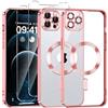 Phoona Cover Placcatura per iPhone 12 Pro Max 6,7 Pollici, Obiettivo per Fotocamera Protezione Completa e 2 × vetro temperato, Compatibile con MagSafe Ricarica Wireless, Protezione Militare, Rosa