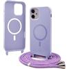 Bigcousin Magnetica Cover con Cordino per iPhone 11,[Compatibile con MagSafe], Cover in Silicone, Regolabile Cordino da Collo Nylon Catena Collana Tracolla,Viola