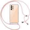 Pnakqil Custodia Cordino Cover per Samsung Galaxy A33 5G 6.4 Girocollo Collana Cordoncino Collo Cordini Cordino Tracolla Catena Silicone Protettiva Trasparente Custodia per Samsung A33 5G Cover, Rosa
