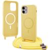 Bigcousin Magnetica Cover con Cordino per iPhone 11,[Compatibile con MagSafe], Cover in Silicone, Regolabile Cordino da Collo Nylon Catena Collana Tracolla,Giallo