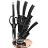 BerlingerHaus BH-2421, Black Rose Set di Coltelli da Cucina Professionale 8 Pezzi, Acciaio Inossidabile, Rivestimento Antiaderente, Supporto, Santoku, Acciaio per Affilare, Forbici, Design