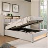 VICONELISE Letto Singolo con Contenitore 90x200 cm con Spazio e Rete a Doghe, Struttura Letto Imbottito con Vano Portaoggetti e Testiera, Letto Contenitore con LED e USB Tipo C, Senza Materasso